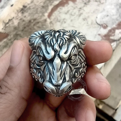 Bull Head Sterling Silver Animal Ring