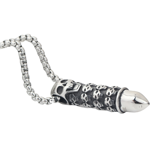 Bullet Shape Pendant Necklace Engraved With Sculls / Alternative Jewelry