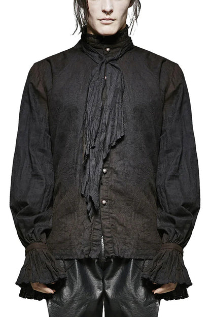 Black Long Lantern Sleeves Retro Metal Button Steampunk Tie Shirt