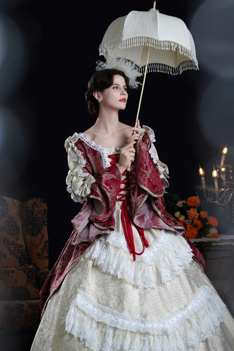 Wine/ivory Long Hime Sleeves Lace-up Classic Palace Lolita Victorian Dress