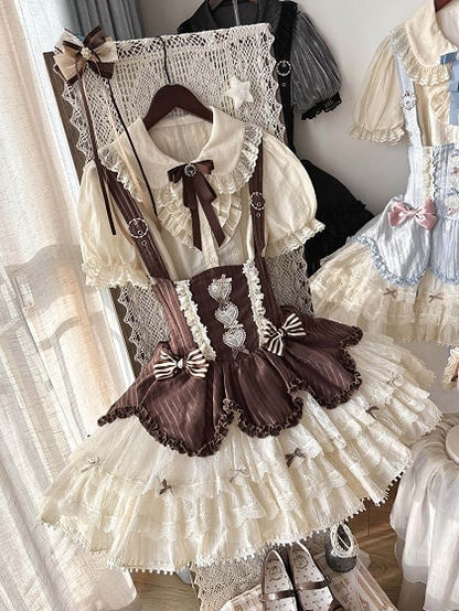 [pre-order Deadline: May 8] Classic Lace Ribbon Blouse + Suspender Tiered Dress Full Set + Complete Set