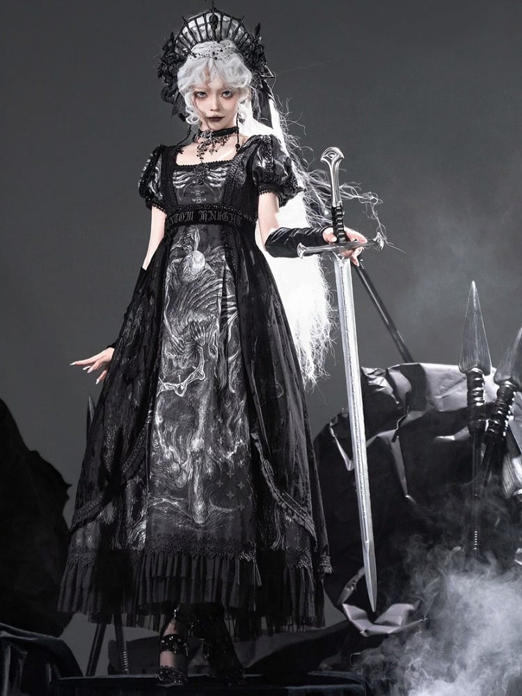 [pre-order Deadline: June 8] Phantom Knight Dark Gothic Square Neck Layered Dress (with Choker & Waist Belt)