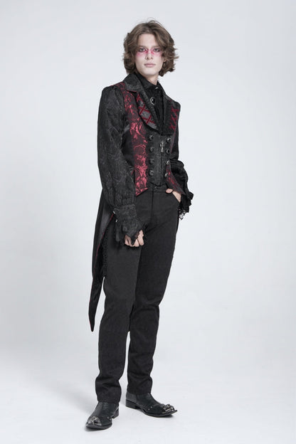 Black/red Sleeveless Lace-up Zipper Gothic Swallow-tailed Vest