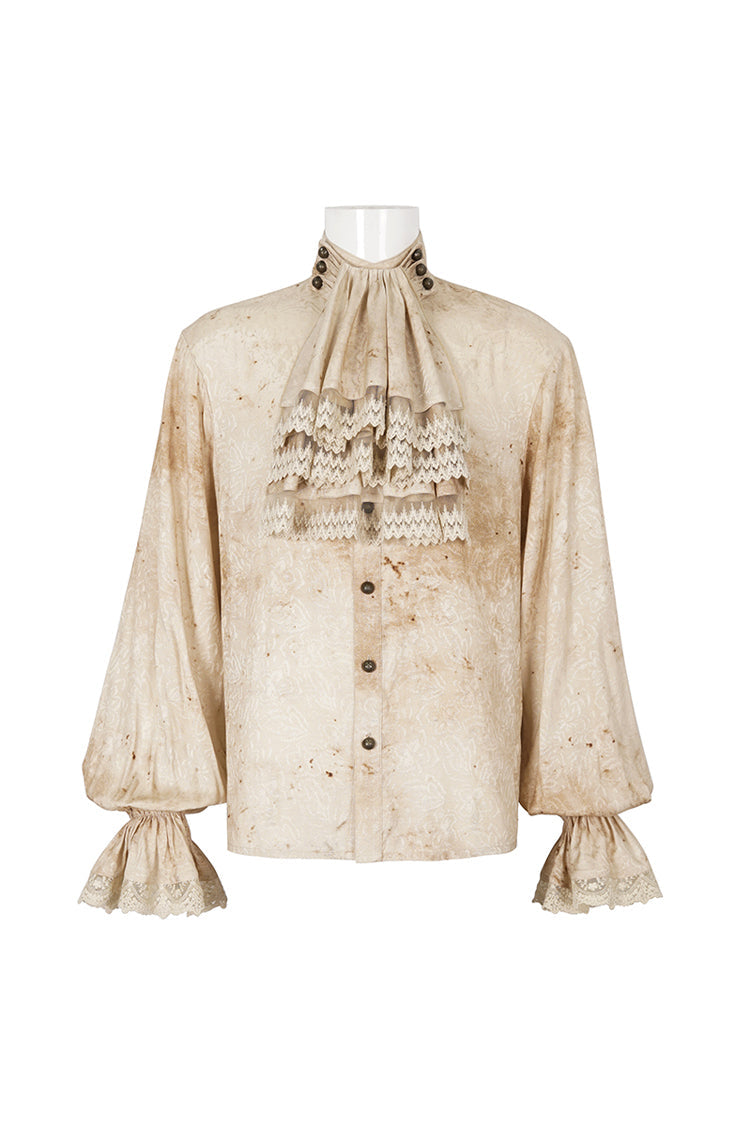 Apricot Stand Collar Puff Sleeved Gothic Shirt With Necktie
