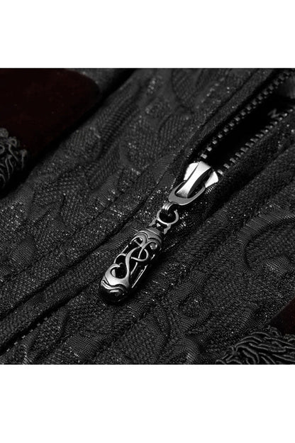 Black Jacquard Velvet Splice Weft Stand Up Collar Front Chest Breasted Decoration Gothic Vest