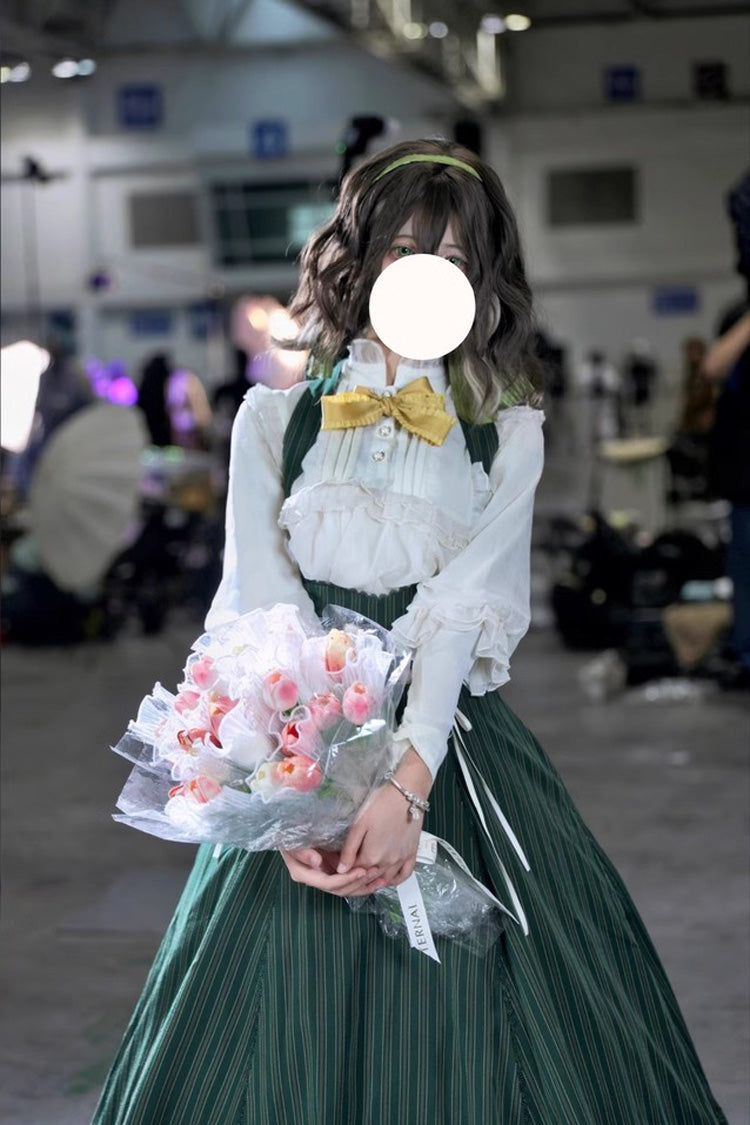[south of the Forest] Halterneck Stripe Print Ruffle Classic Lolita Jsk Dress 4 Colors