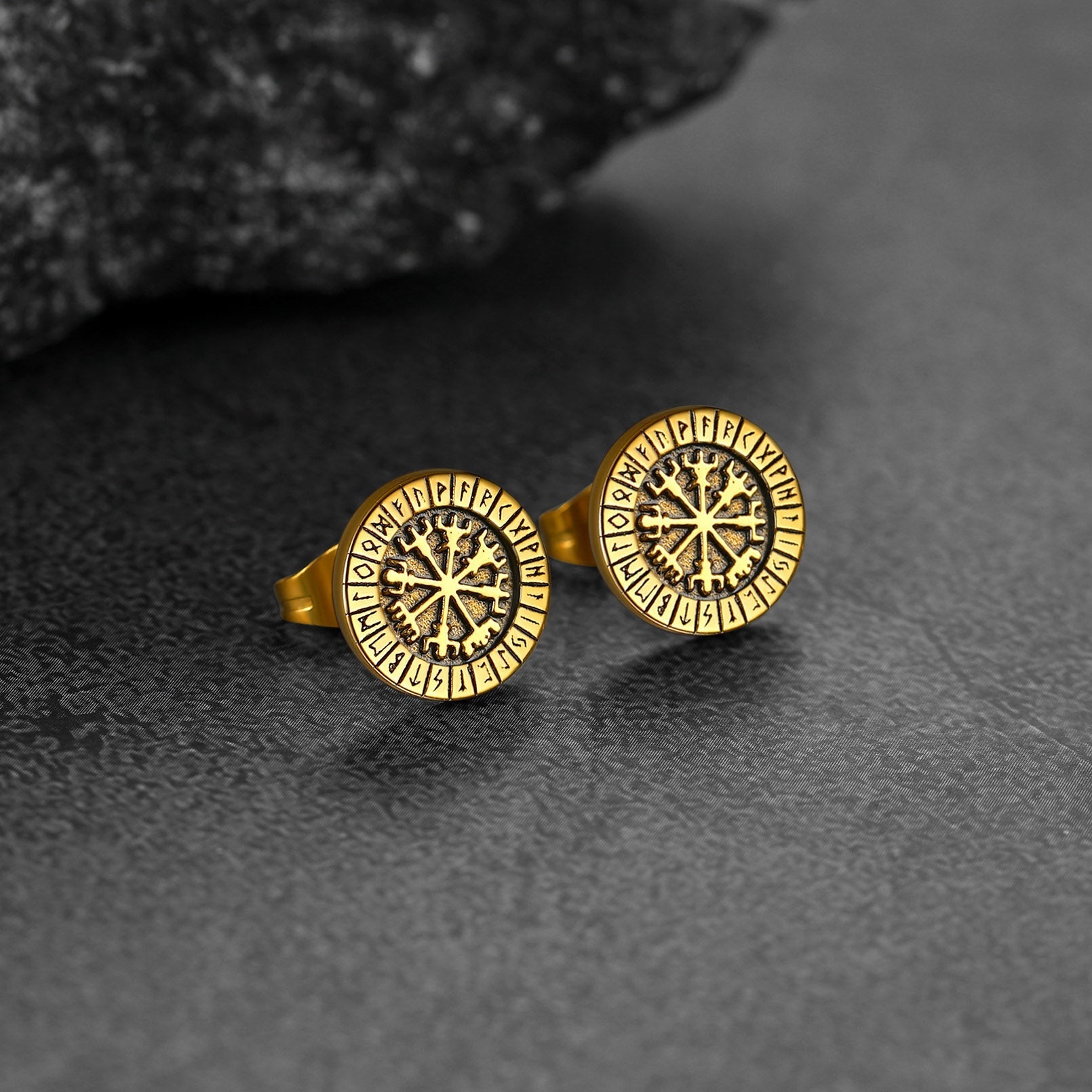 Norse Viking Compass Vegvisir Stud Earrings for
