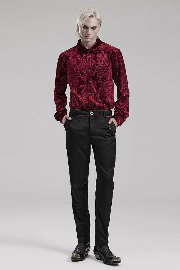 Long Sleeves Embossed Velvet Print Gothic Blouse 2 Colors