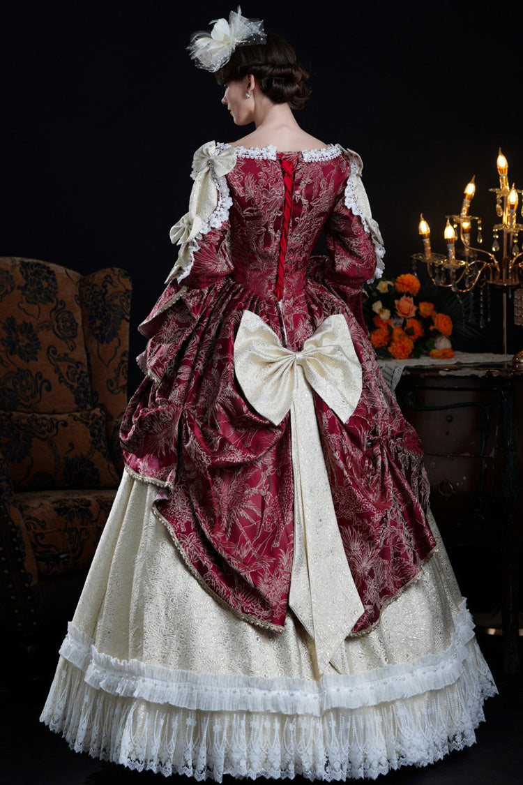 Wine/ivory Long Hime Sleeves Lace-up Classic Palace Lolita Victorian Dress