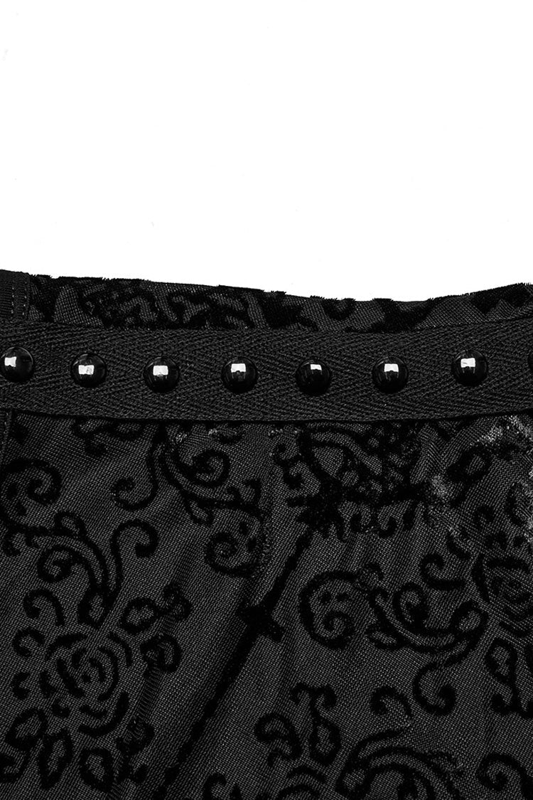 Black Sleeveless Beaded Cross Flocking Print Gothic Tank Top