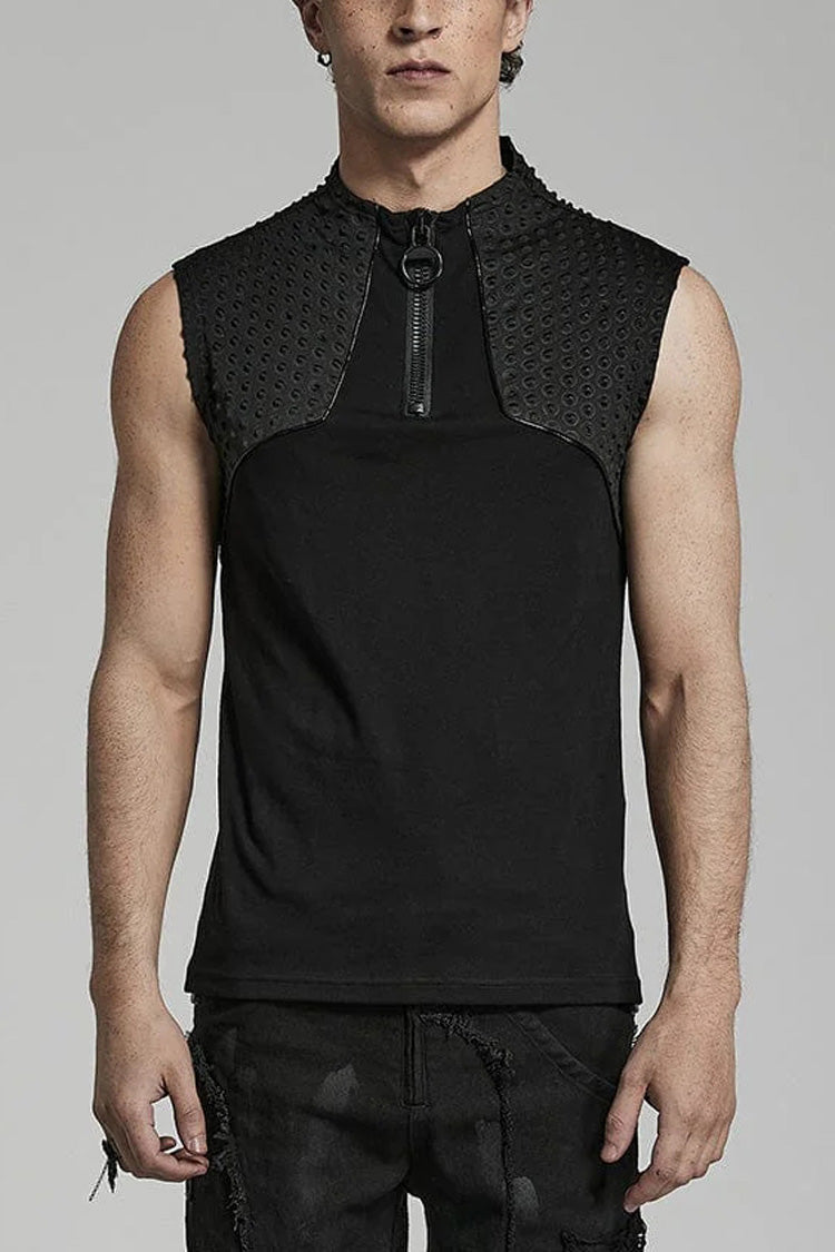 Black Sleeveless Stitching Zipper Steampunk Vest