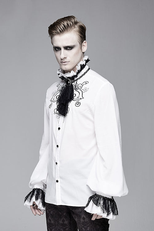 White Chiffon Embroidered Long Sleeves Gothic Blouse