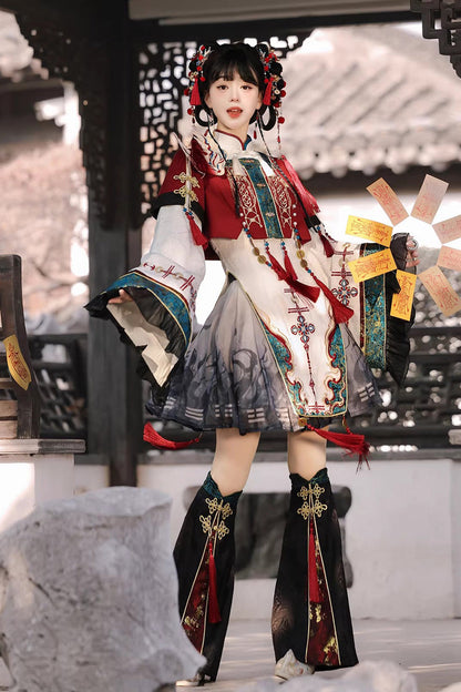 Multi-color [fox Trace Codex] Stand Collar Long Sleeves Printed Embroidered Classic Chinese Style Lolita Dress