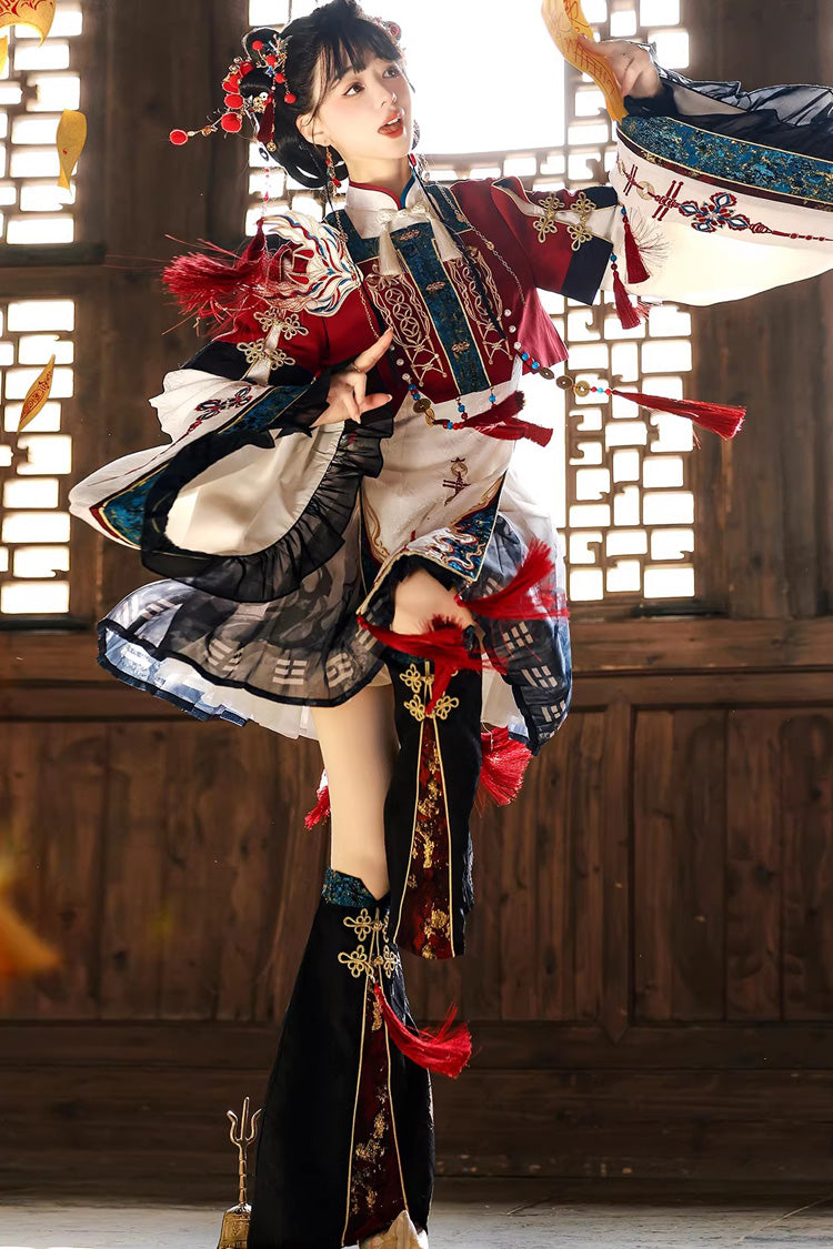 Multi-color [fox Trace Codex] Stand Collar Long Sleeves Printed Embroidered Classic Chinese Style Lolita Dress