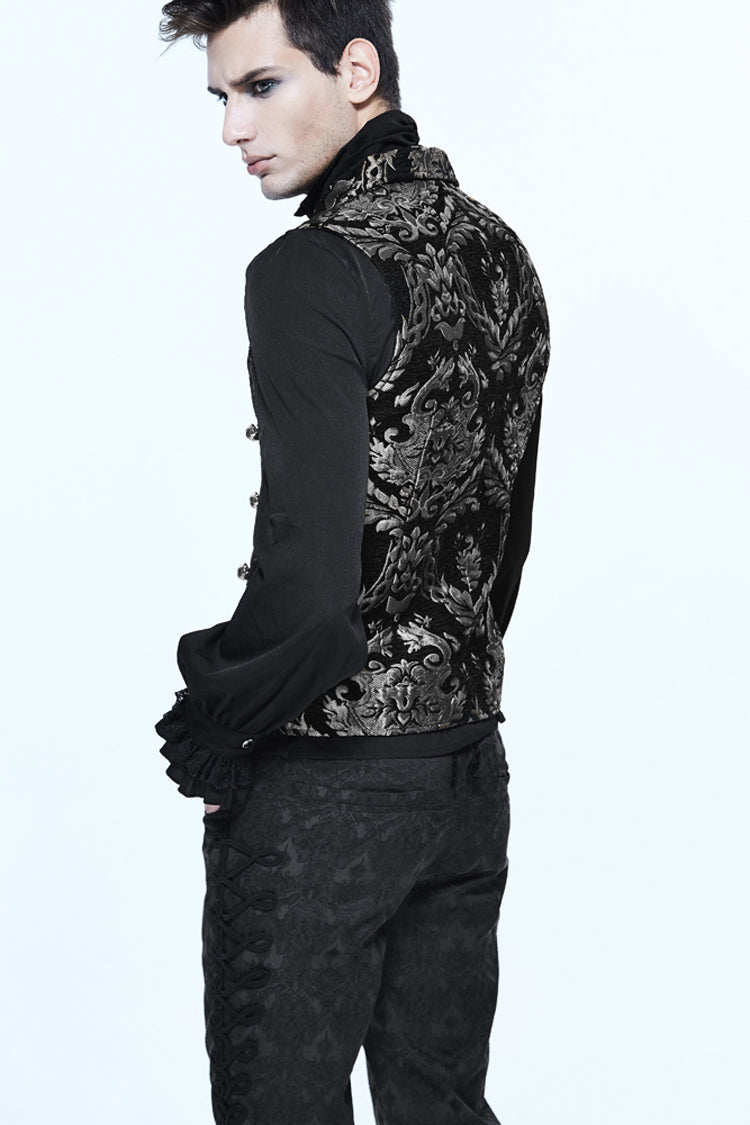 Black/silver Palace Short Big Jacquard Pattern Gothic Waistcoat