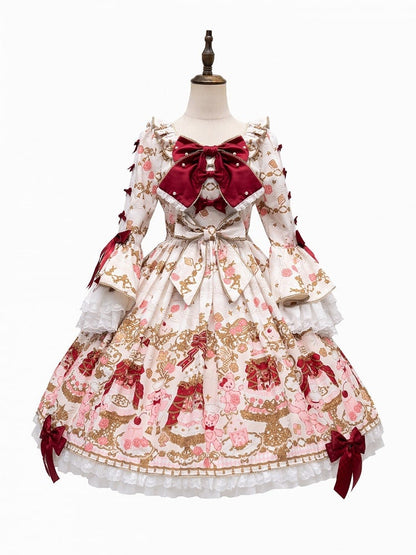 [pre-order Deadline: April 26] Retro Romance Sweet Lolita Ribbon Cake Print Princess Sleeve Dress