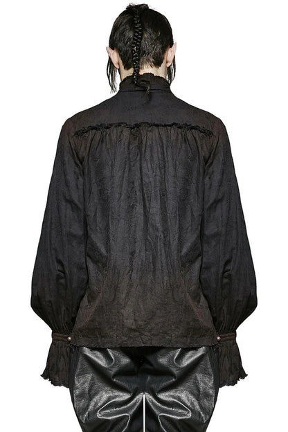 Black Long Lantern Sleeves Retro Metal Button Steampunk Tie Shirt
