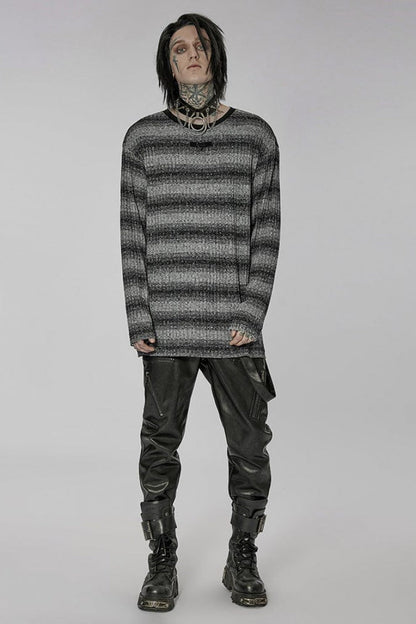 Round Collar Long Sleeves Striped Print Steampunk Sweater 2 Colors