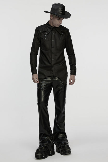 Black Bat Collar Long Sleeves Irregular Punk Blouse