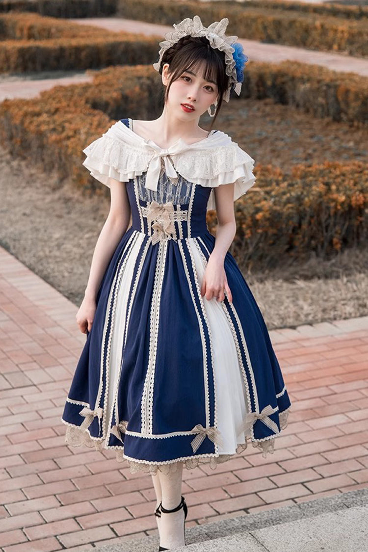 Blue/white Color Contrast Sleeveless Classic Lolita Dress