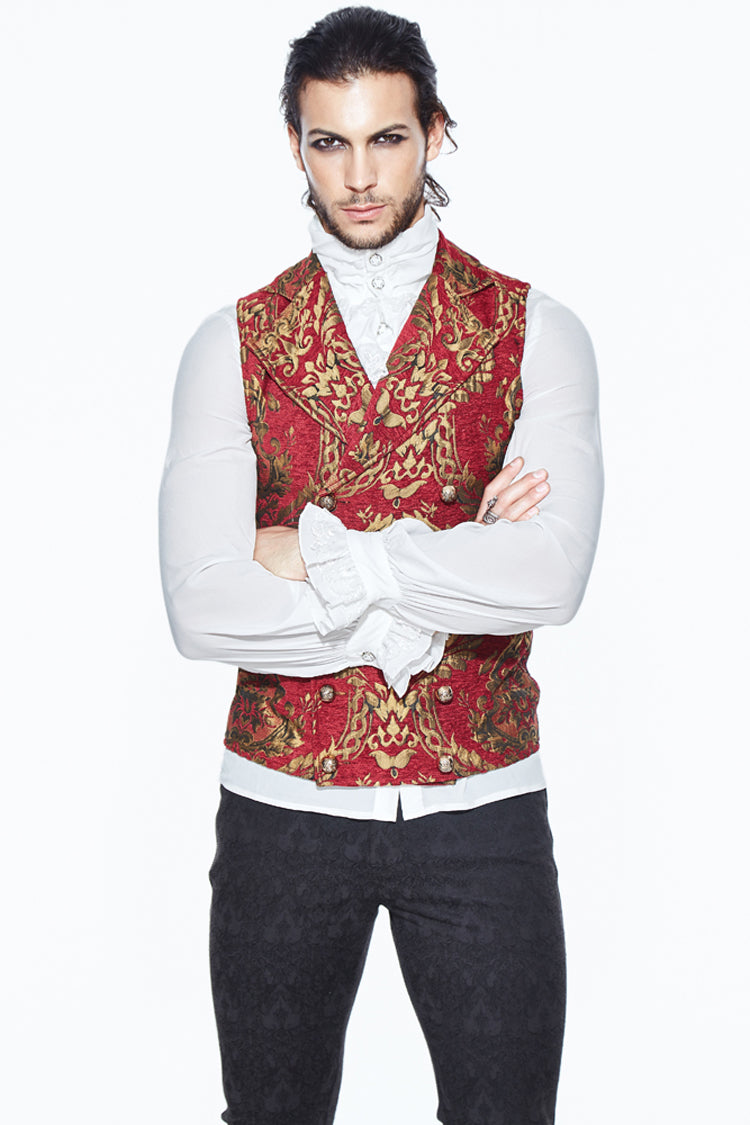 Red/gold Palace Short Big Jacquard Pattern Gothic Waistcoat