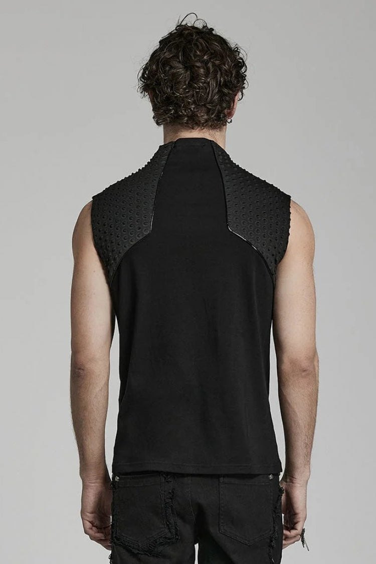 Black Sleeveless Stitching Zipper Steampunk Vest