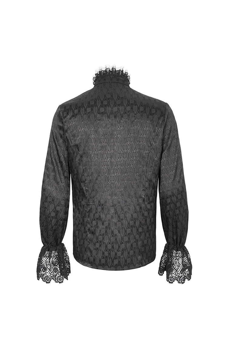 Black Stand Collar Puff Sleeved Lace Splice Gothic Shirt