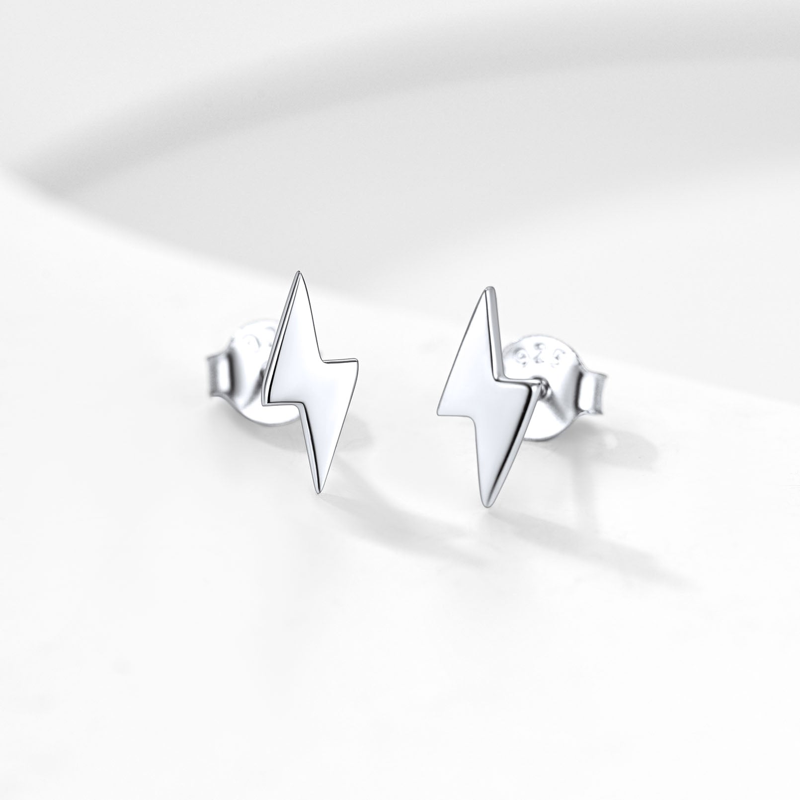 Sterling Silver Lightning Bolt Stud Earrings for