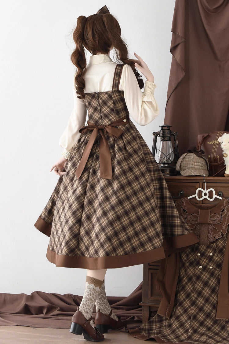 Brown [broken Pocket Watch] Sleeveless Printed Spliced Detective-style Classic Lolita Jsk Dress