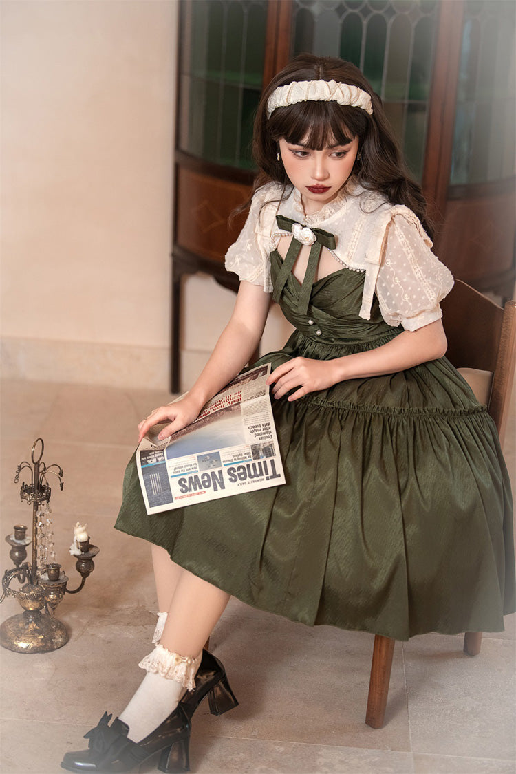 Dark Green Noble Retro Country Poetry Classic Lolita Dress
