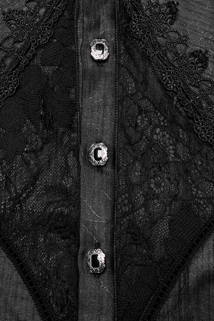 Black Long Puff Sleeves Spliced Lace Gothic Shirt