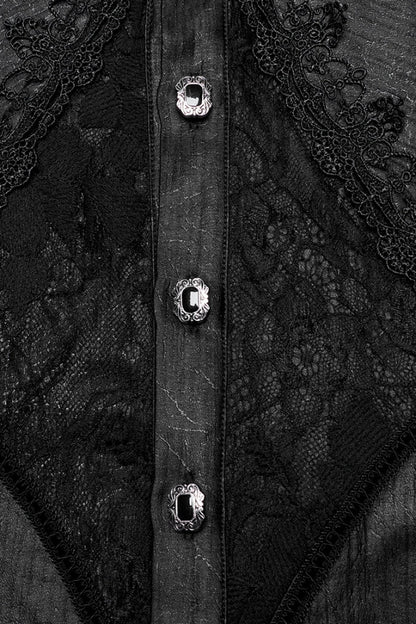 Black Long Puff Sleeves Spliced Lace Gothic Shirt
