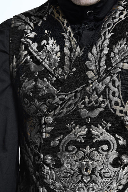 Black/silver Palace Short Big Jacquard Pattern Gothic Waistcoat