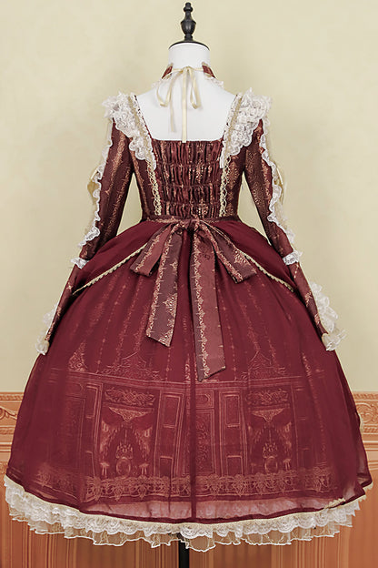 Red Baroque Palace Print Lace Classic Princess Lolita Dress