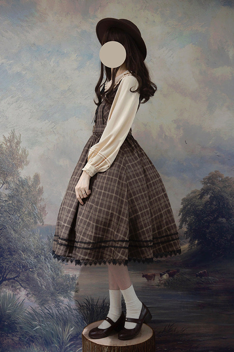 Brown [poem of Greina] V Collar Sleeveless High Waisted Printed Classic Lolita Jsk Dress