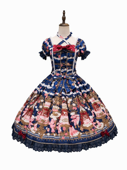 [pre-order Deadline: April 26] Retro Romance Sweet Lolita Ribbon Cake Print Halter Neck Dress