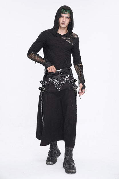 Black Lace Up Mesh Splice Long Sleeve Punk Hoodies