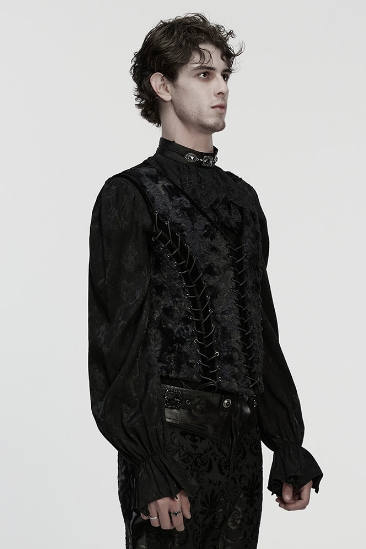 Black V Collar Sleeveless Lace-up Buckle Straps Gothic Vest
