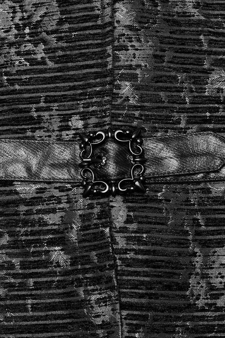 Black V Collar Sleeveless Print Skull Buckle Gothic Vest