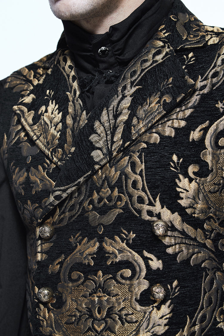 Black/gold Short Big Jacquard Pattern Gothic Waistcoat