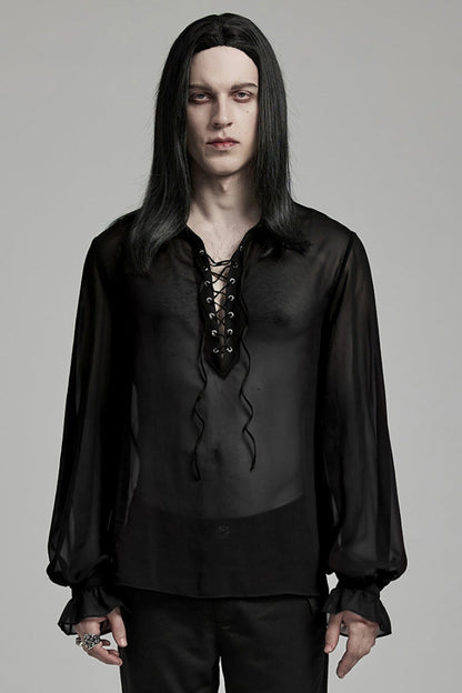 Black Lapel Collar Sheer Gothic Blouse