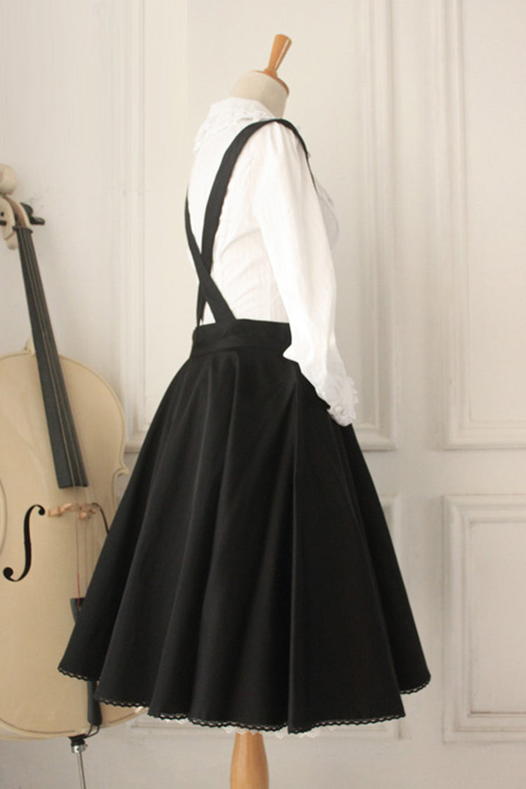 Black Single Breasted Ruffled Classic Lolita Skirt Strap Dress