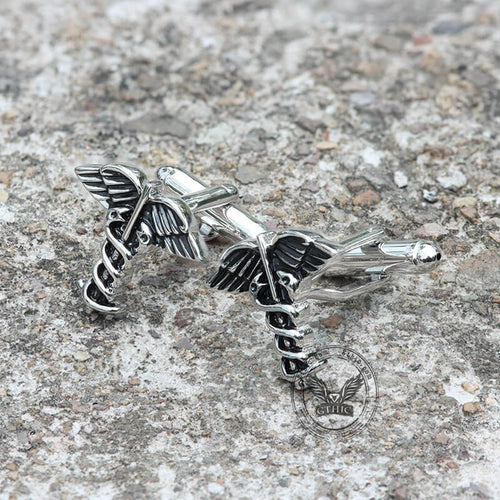 Caduceus Brass Bullet Back Cufflinks