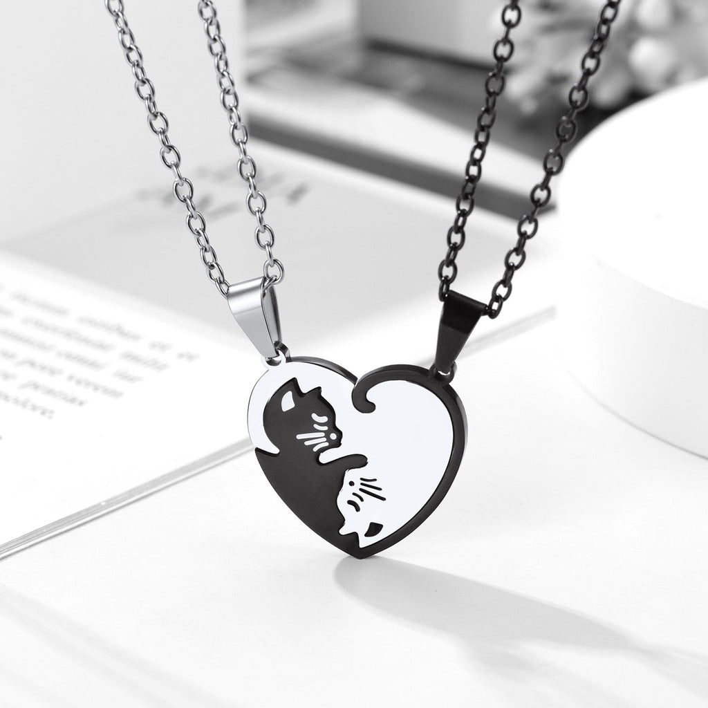 Custom Cat Heart Matching Puzzle Necklaces for Couples Bff Pet Lover