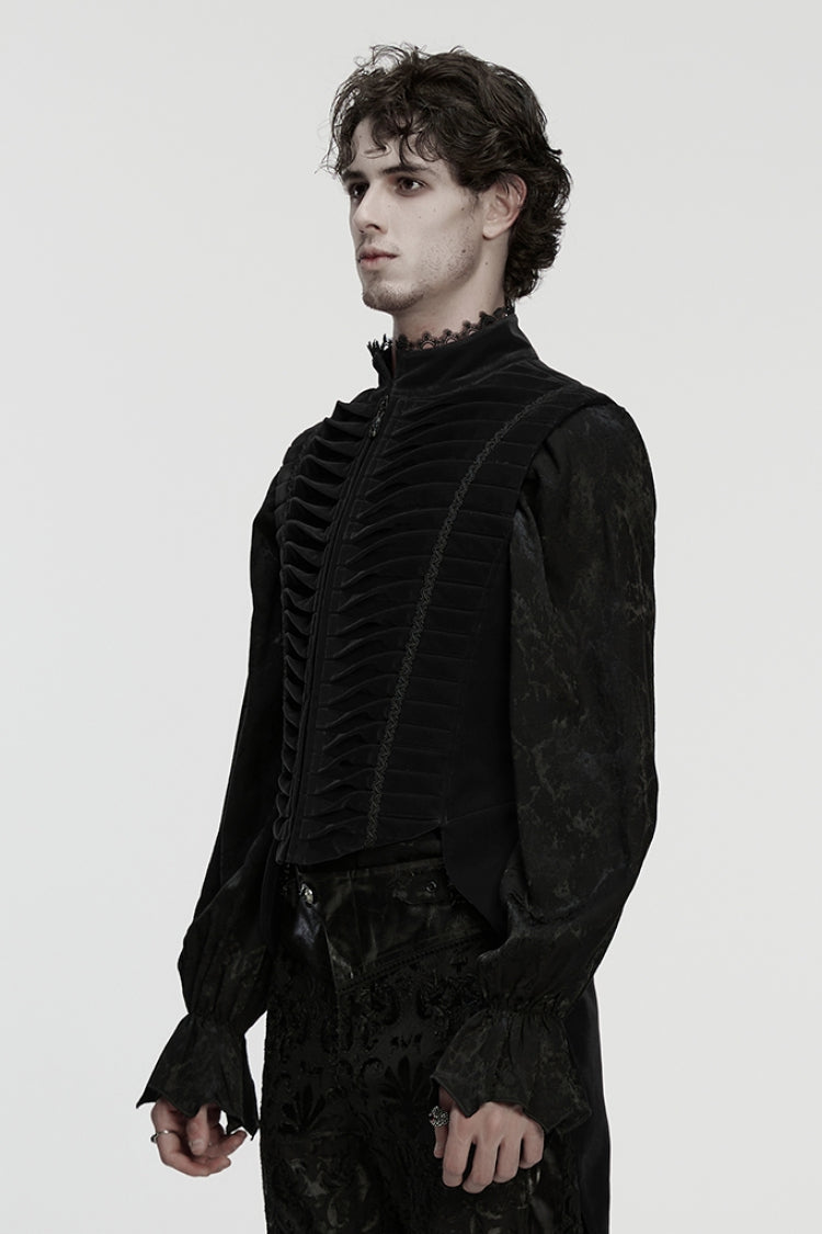 Black Stand Collar Pleated Swallow-tailed Gothic Vest