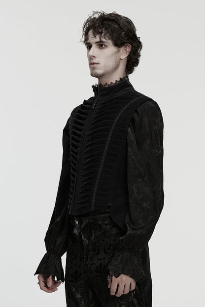 Black Stand Collar Pleated Swallow-tailed Gothic Vest