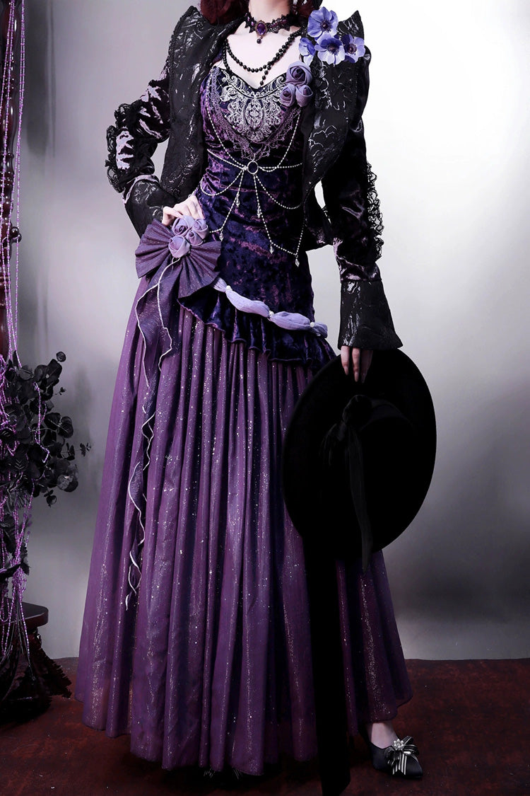 Purple [mysterious Nocturne] Embroidery Bowknot Lace Classic Lolita Jsk Dress