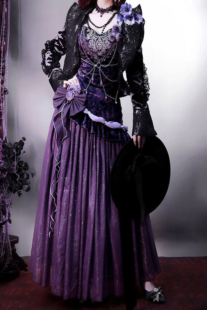 Purple [mysterious Nocturne] Embroidery Bowknot Lace Classic Lolita Jsk Dress