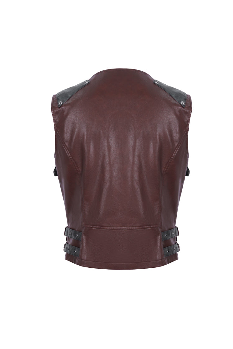 Red Studded Faux Leather Punk Vest