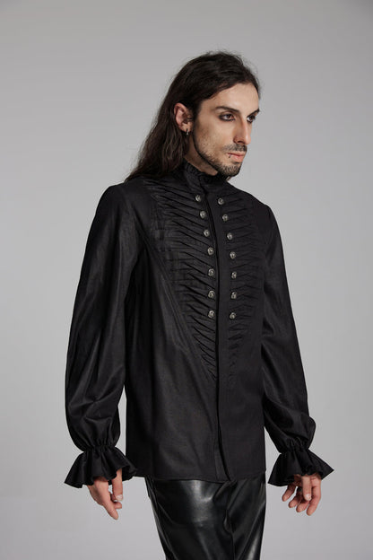 Black Long Sleeves Ruffle Beast Buckle Gothic Blouse